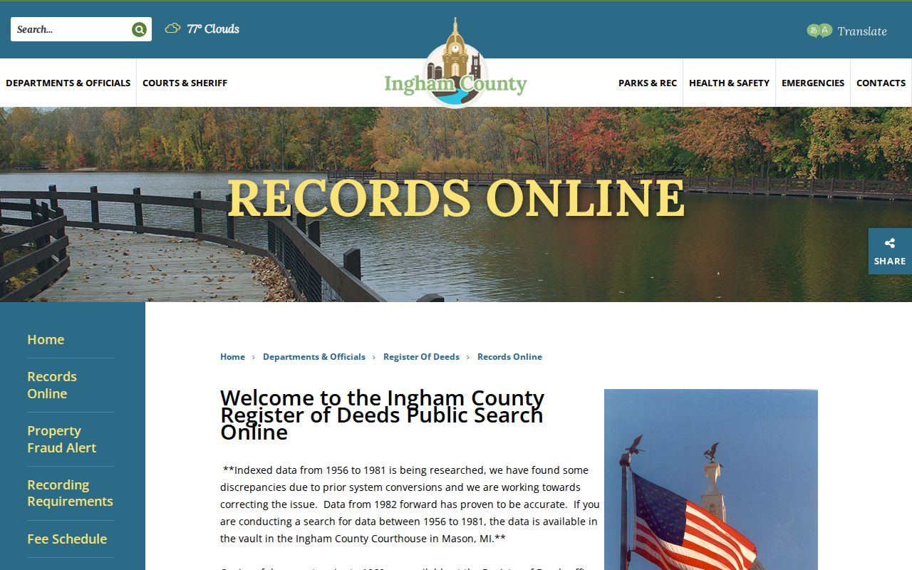 Meridian Township residents directory Ingham Register of Deeds online records