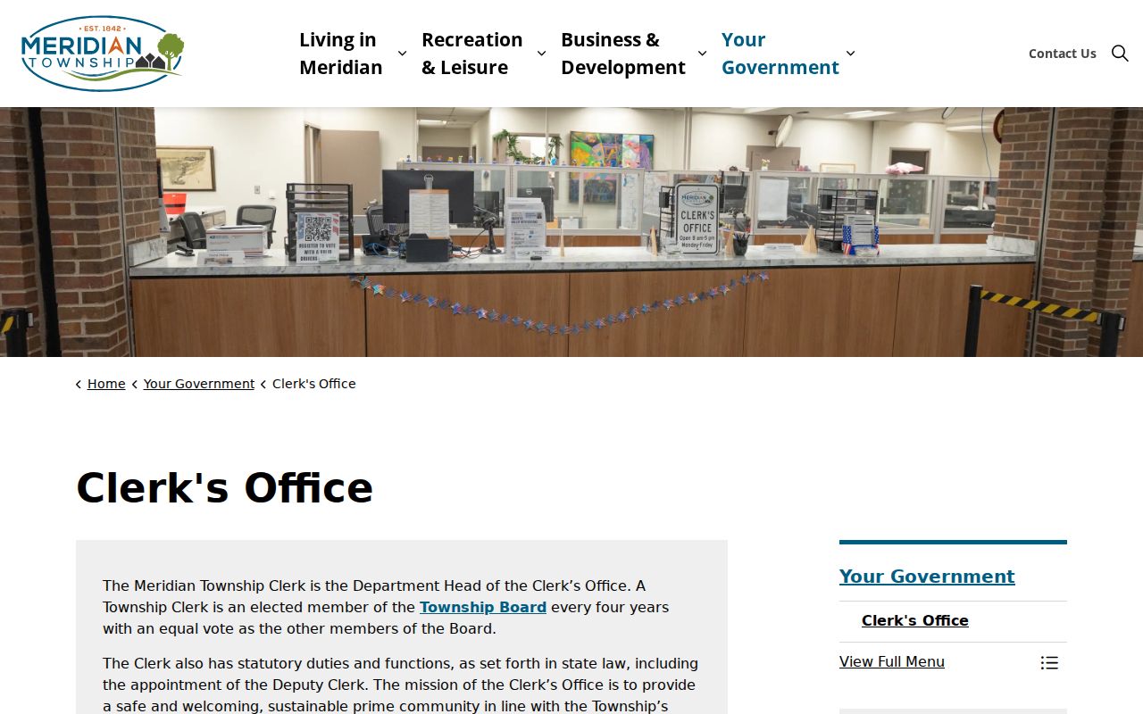 Meridian Township residents directory Clerk's Office records page