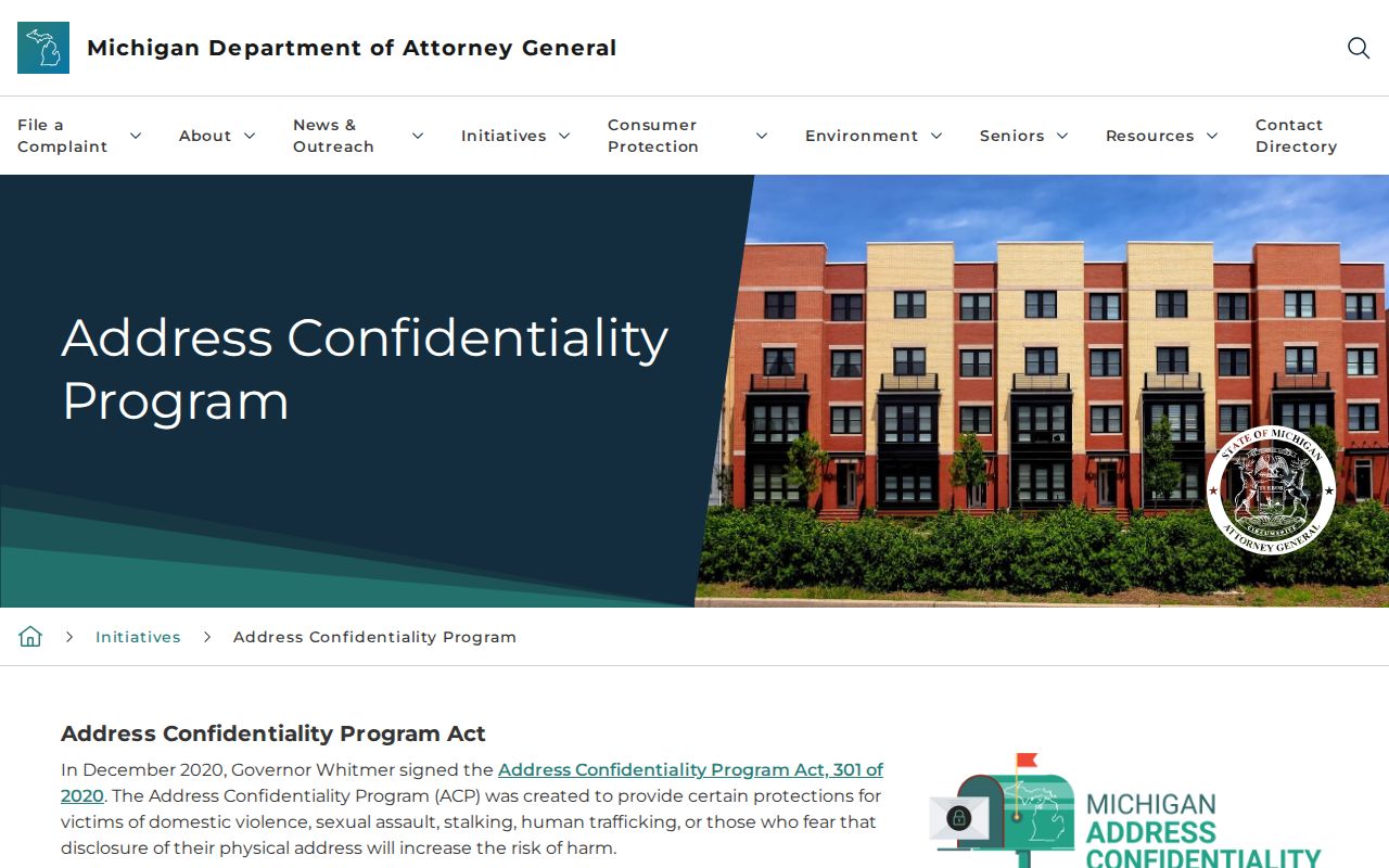 Meridian Township residents directory Michigan Address Confidentiality Program information