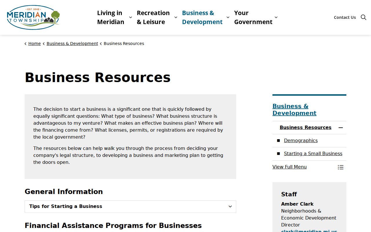 Meridian Township neighbors public organization context from the business resources page