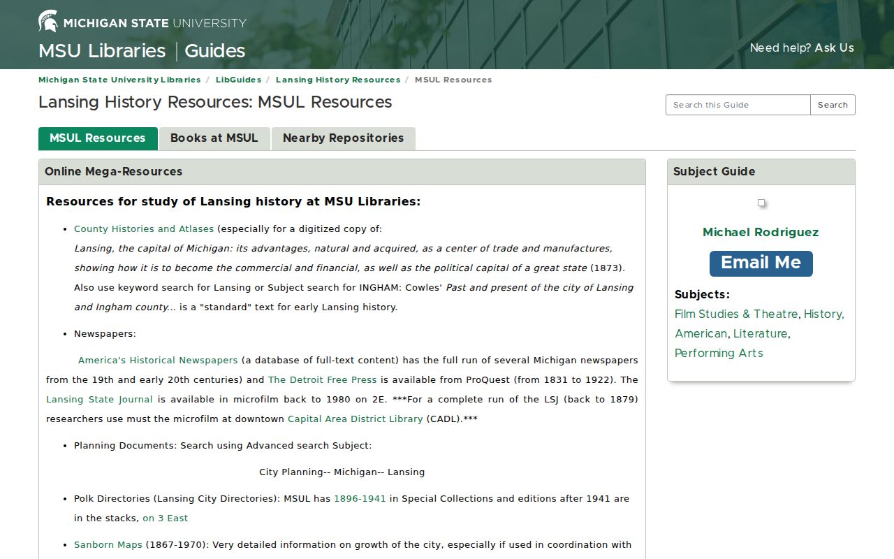 Meridian Township previous residents historical research in the MSU Lansing history guide