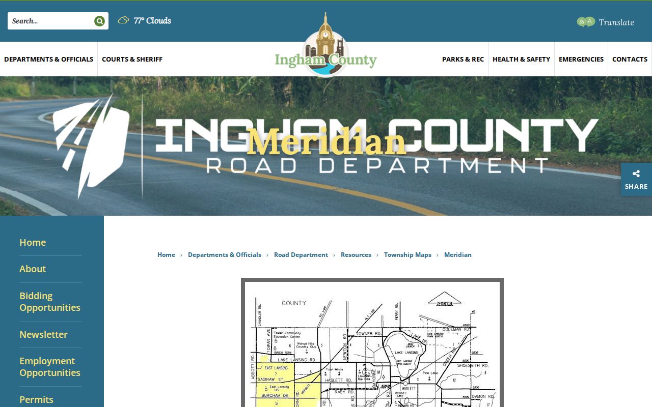 Meridian Township street directory Ingham County roads map