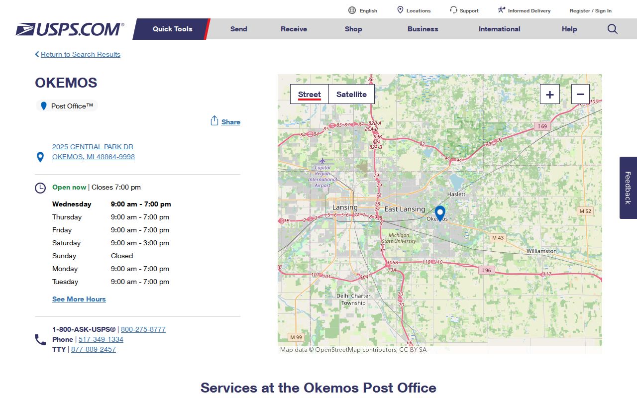 Meridian Township ZIP code directory USPS Okemos location details